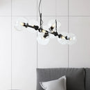 GobekUsa Clear/Smoke Glass 8 Bulbs Suspended Lighting Fixture in Black/Gold for Dining Room