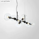 GobekUsa Clear/Smoke Glass 8 Bulbs Suspended Lighting Fixture in Black/Gold for Dining Room