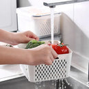 Clear white fridge storage containers with drain basket for kitchen by Decorbites