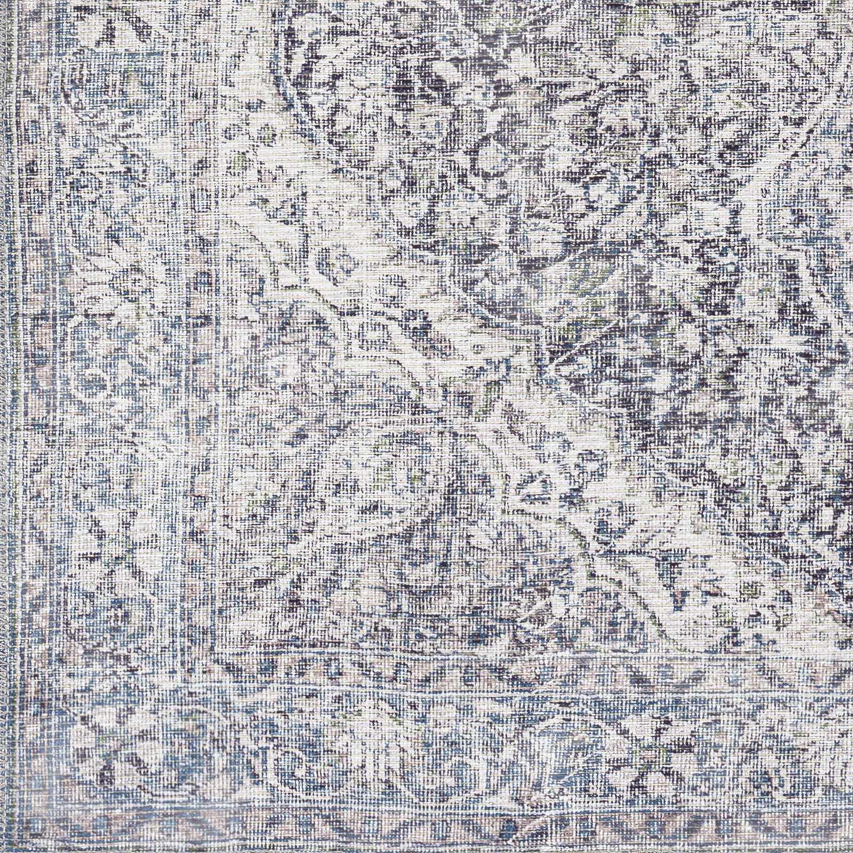 Tavas Blue Medallion Washable Rug, sample swatch
