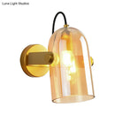 GobekUsa Cloche Sconce Light with Amber/Blue/Smoke Gray Glass in Retro Brass Finish - Bedroom Wall Mount