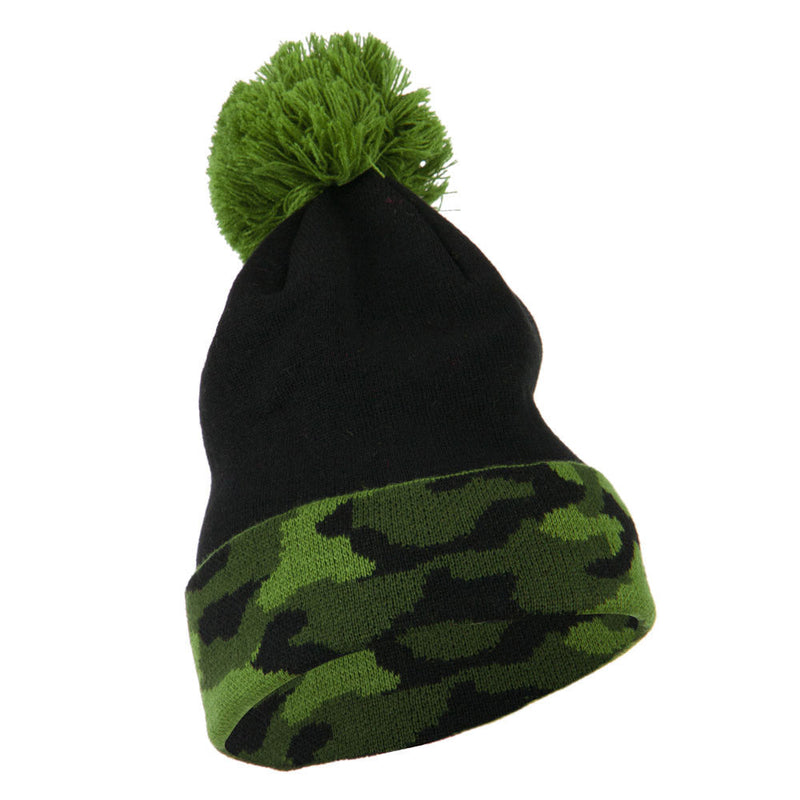 Camouflage Cuff Pom Beanie