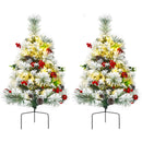 2 Feet Set of 2 Pre-lit Pathway Flocked Christmas Trees Battery Powered