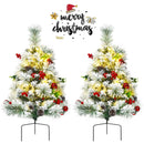 2 Feet Set of 2 Pre-lit Pathway Flocked Christmas Trees Battery Powered by LJGDeals
