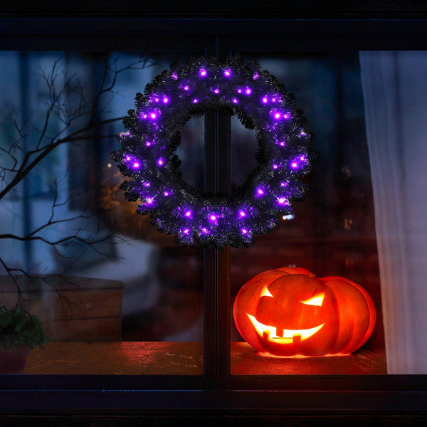 24 Inch Pre-lit Halloween Wreath with 35 Purple LED Lights, photo 2 of 8