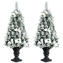 4 Feet Pre-lit Snowy Christmas Entrance Tree with White Berries and Flowers by LJGDeals