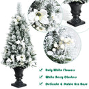 4 Feet Pre-lit Snowy Christmas Entrance Tree with White Berries and Flowers by LJGDeals
