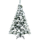 5 Feet Snow Flocked Hinged Christmas Tree with Berries and Poinsettia Flowers by LJGDeals