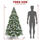 Pre-lit Snow Flocked Christmas Tree with Red Berries and LED Lights-6 ft