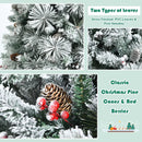 8 Feet Snow Flocked Christmas Tree Glitter Tips with Pine Cone and Red Berries by DirectDeals