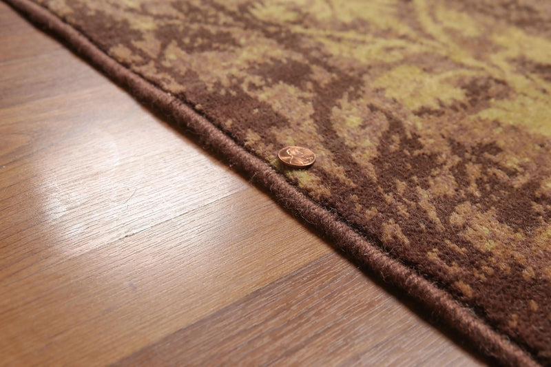 9' x 12' Hand Knotted Erased Pattern Botanical Wool Pile Area Rug Brown