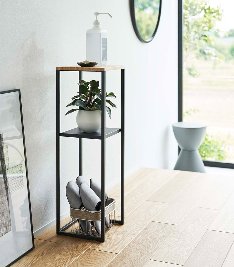 Two-Tier Display & Storage Shelf (31.5" H)  - Steel + Wood