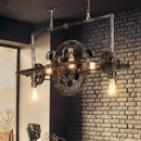 GobekUsa Coastal 6-Light Metal Island Pendant with Gear Design in Silver Gray