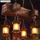 GobekUsa Coastal Lantern Clear Glass Pendant 4-Light Island Light Fixture in Brown with Wood Accents