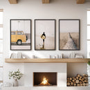 California Beach Set of 3 Prints. Surfer, Retro Van Decor by Wall Art Set