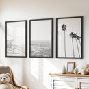 Black White Coastal Wall Art Set: Palms, Ocean, Lifeguard by Wall Art Set