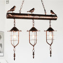 GobekUsa Coastal Style Metal Caged Island Pendant Light - 3-Light Kitchen Hanging Lamp in Bronze/Weathered Copper with Bird