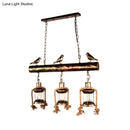 GobekUsa Coastal Style Metal Caged Island Pendant Light - 3-Light Kitchen Hanging Lamp in Bronze/Weathered Copper with Bird