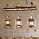 GobekUsa Coastal Style Metal Caged Island Pendant Light - 3-Light Kitchen Hanging Lamp in Bronze/Weathered Copper with Bird