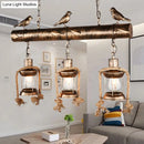 GobekUsa Coastal Style Metal Caged Island Pendant Light - 3-Light Kitchen Hanging Lamp in Bronze/Weathered Copper with Bird