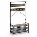 Coat Rack 4-In-1 Hall Tree with 11 Hanging Hooks Shoe Bench