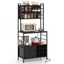 Coffee Bar Cabinet with S-Shaped Hooks and Wine Bottle Holders-Rustic Brown by DirectDeals