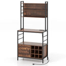 Coffee Bar Cabinet with S-Shaped Hooks and Wine Bottle Holders by LJGDeals