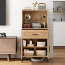 Coffee Bar Cabinet with Pegboard Storage Drawer and Adjustable Shelf-Oak by LJGDeals