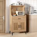 Coffee Bar Cabinet with Pegboard Storage Drawer and Adjustable Shelf-Oak by LJGDeals