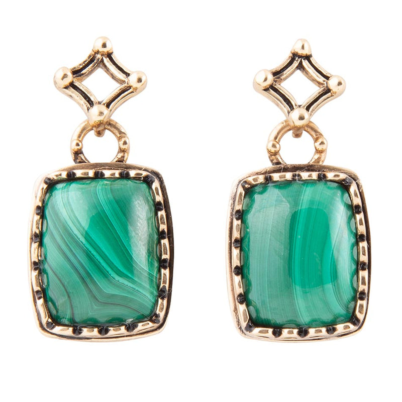 Cognate Green Malachite Post Drop Golden Earrings