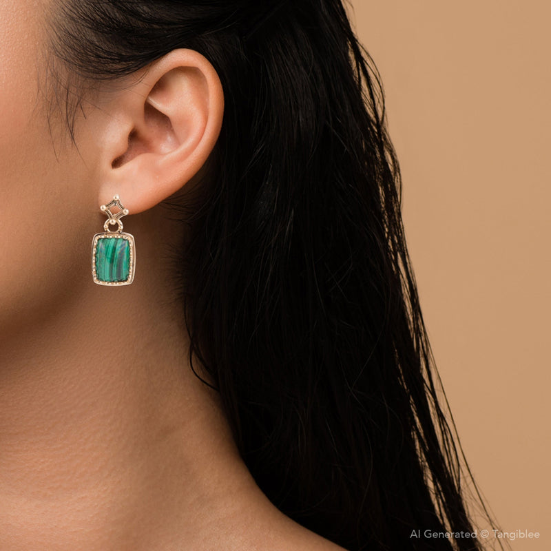 Cognate Green Malachite Post Drop Golden Earrings