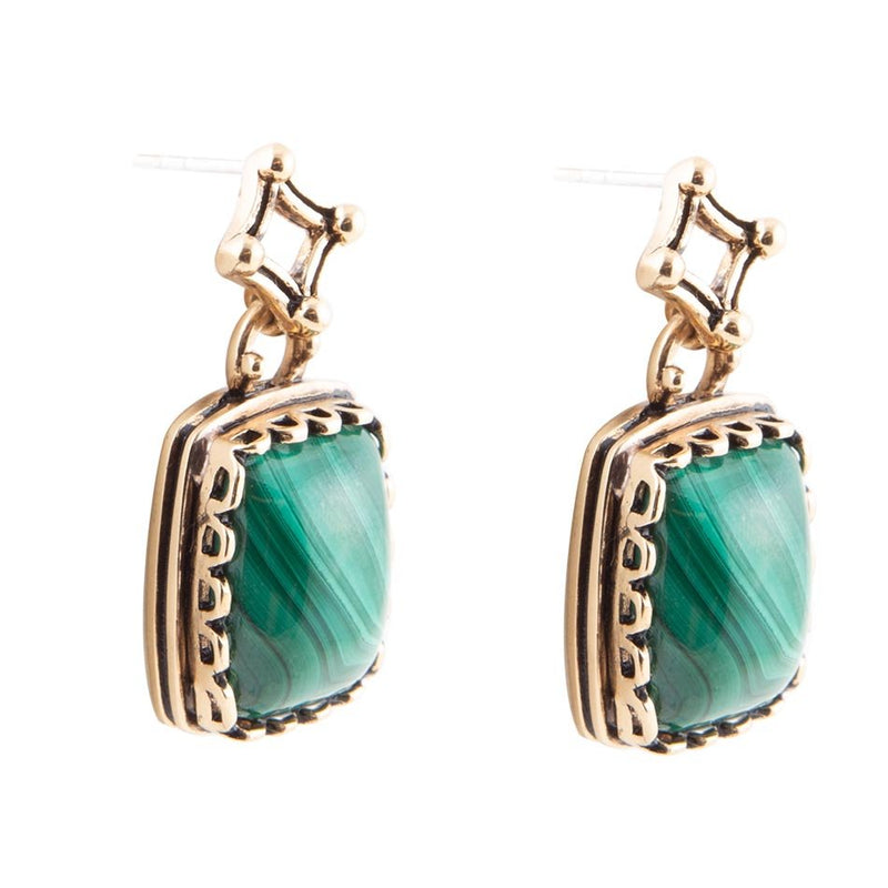 Cognate Green Malachite Post Drop Golden Earrings
