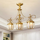 GobekUsa Colonial Lantern Island Light Fixture - 3-Light Ivory Glass Suspension Pendant in Gold for Dining Room