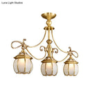 GobekUsa Colonial Lantern Island Light Fixture - 3-Light Ivory Glass Suspension Pendant in Gold for Dining Room