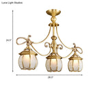 GobekUsa Colonial Lantern Island Light Fixture - 3-Light Ivory Glass Suspension Pendant in Gold for Dining Room