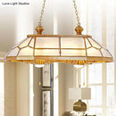 GobekUsa Opal Blown Glass Colonial Island Light with Gold Finish - 8-Head Hanging Pendant for Living Room