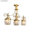 GobekUsa Colonial Lantern Island Light Fixture - 3-Light Ivory Glass Suspension Pendant in Gold for Dining Room
