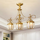 GobekUsa Colonial Lantern Island Light Fixture - 3-Light Ivory Glass Suspension Pendant in Gold for Dining Room