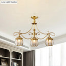 GobekUsa Colonial Lantern Island Light Fixture - 3-Light Ivory Glass Suspension Pendant in Gold for Dining Room