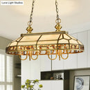 GobekUsa Faceted Island Lighting Fixture - 6-Headed White Glass Pendant Ceiling Light in Gold, Colonial Style