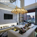 GobekUsa Faceted Island Lighting Fixture - 6-Headed White Glass Pendant Ceiling Light in Gold, Colonial Style