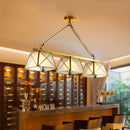 GobekUsa Colonial Style Opal Glass Pendant Light with Tapered Island Design - 3 Bulbs, Brass Finish