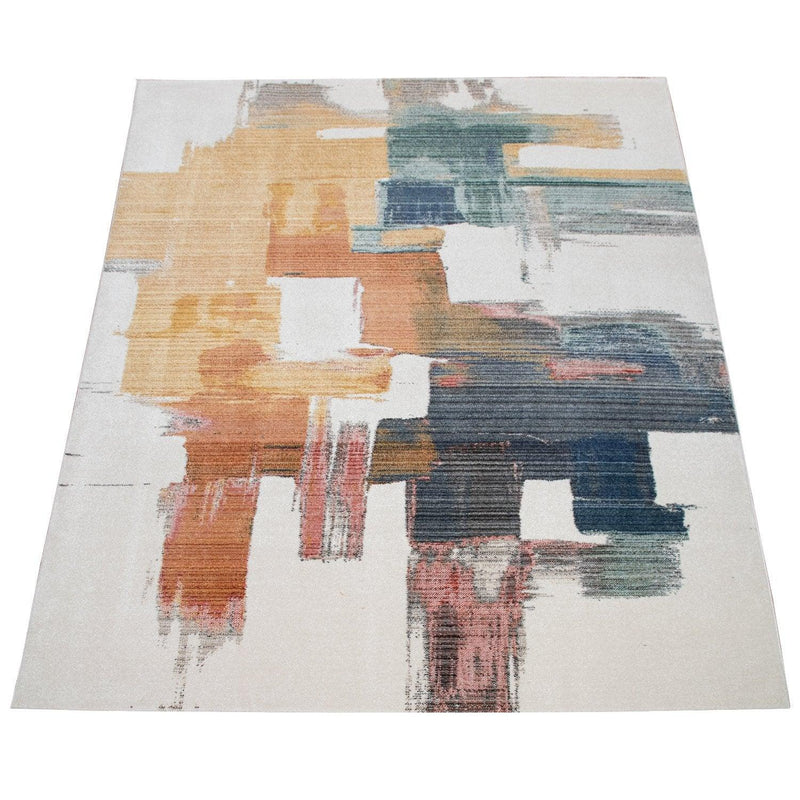 Colorful Area Rug Modern Art 3D Effect Cream, Blue, Yellow