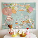 Colorful cartoon animal birthday wall tapestry bedroom backdrop by Decorbites