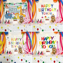 Colorful cartoon animal birthday wall tapestry bedroom backdrop by Decorbites
