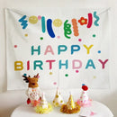 Colorful cartoon animal birthday wall tapestry bedroom backdrop by Decorbites