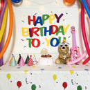 Colorful cartoon animal birthday wall tapestry bedroom backdrop by Decorbites