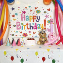 Colorful cartoon animal birthday wall tapestry bedroom backdrop by Decorbites