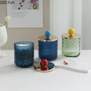 Colorful glass tea canister set with gold ceramic lids kitchen storage jar by Decorbites