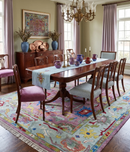 Pink and Blue Wool Oushak Area Rug - Hand Knotted Traditional by The Rug Decor